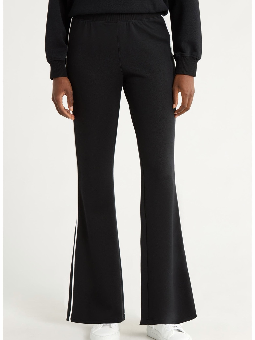SPANX Black Flared Track Pants with White Side Stripe